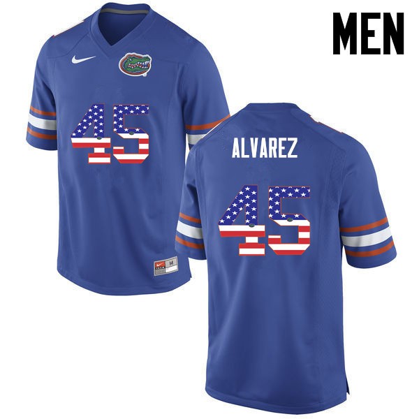 Florida Gators Men #45 Carlos Alvarez College Football USA Flag Fashion Blue